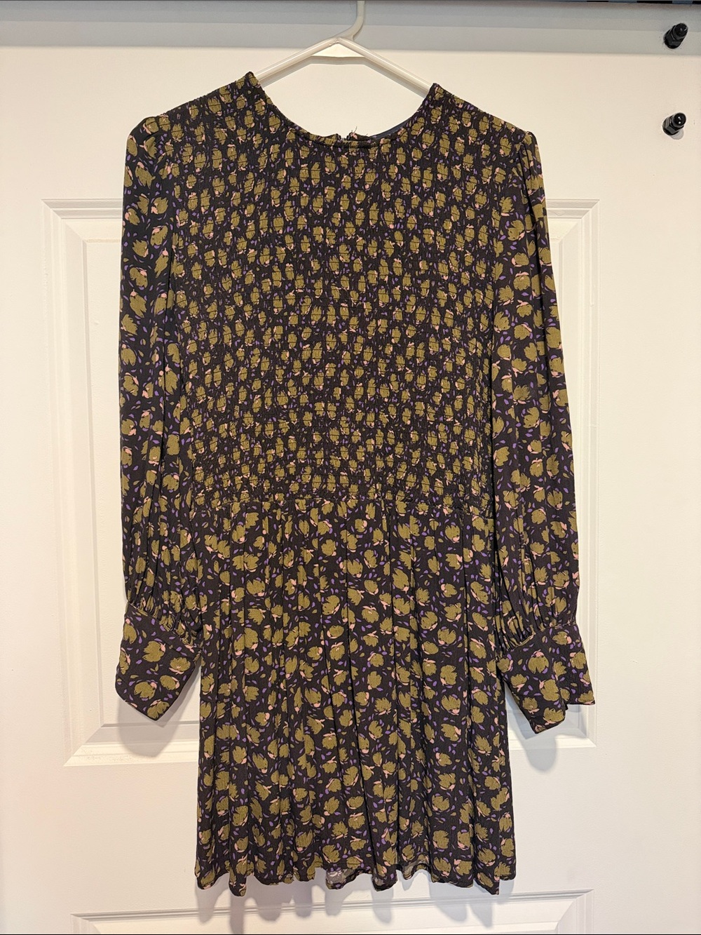 French Connection Olive and Purple Floral Long Sleeve Mini Dress